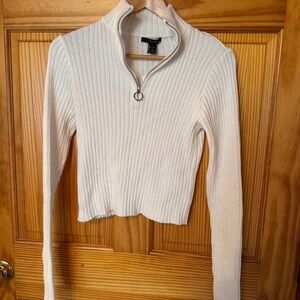 Forever 21 Cream Ribbed Long Sleeve Sweater